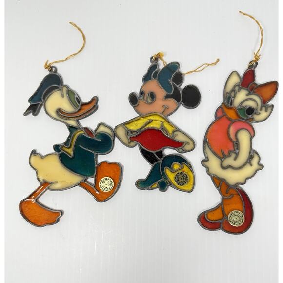 Disney Kurt Adler Stained Glass Christmas Ornaments 1982 Donald Daisy Minnie - Picture 1 of 9